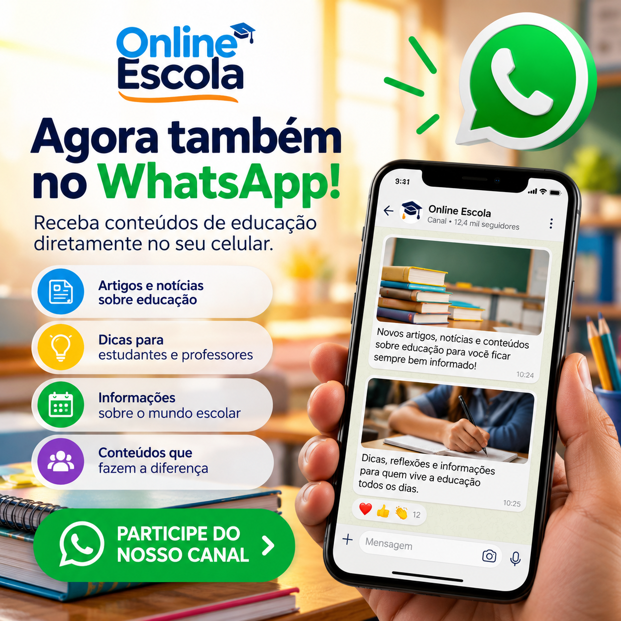 Canal Online Escola no WhatsApp